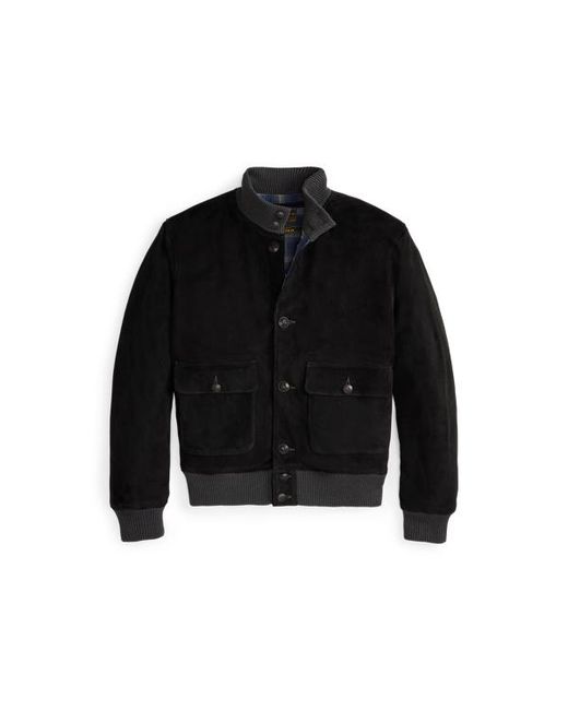 RRL Black Suede Bomber Jacket for men