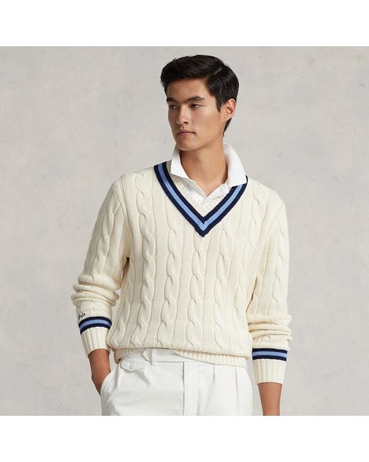 Polo Ralph Lauren White Cricket Cable-knit Cotton Jumper for men