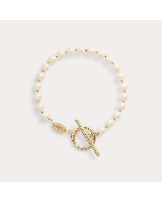 Ralph Lauren Metallic Faux-Pearl & Logo Charm Flex Bracelet