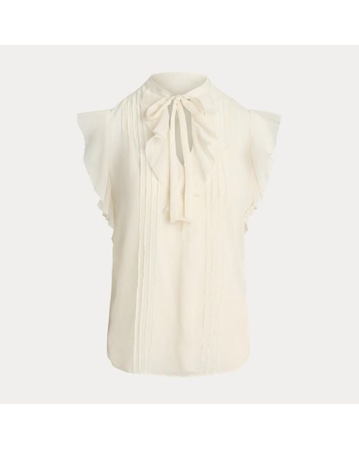 Camicetta in georgette con fiocco di Ralph Lauren in Natural