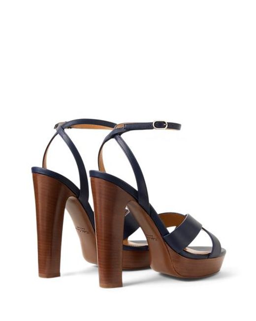 Ralph Lauren Blue Cleary Calfskin 125 Mm Platform Sandal