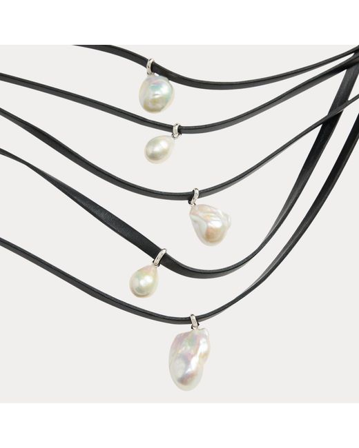 Ralph Lauren Metallic Pearl & Leather Multi-Strand Necklace