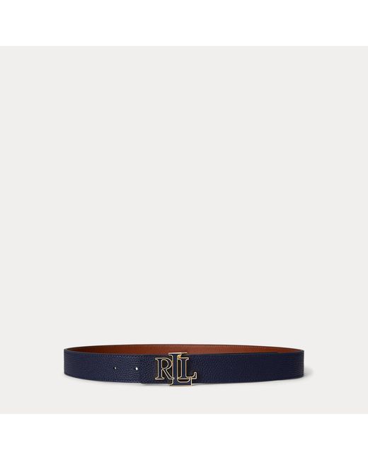 Ralph Lauren Blue Logo Reversible Pebbled Leather Belt