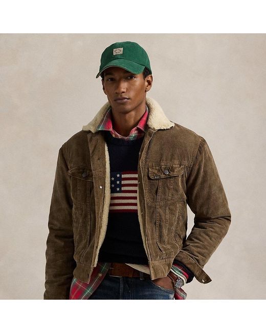 Ralph Lauren Brown Fleece-Lined Corduroy Trucker Jacket for men