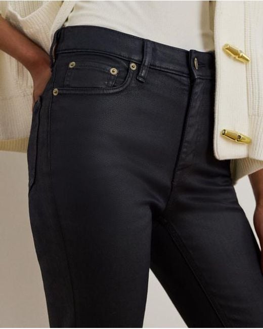 Jean Droit 7/8 Taille Haute Enduit Ralph Lauren en coloris Black