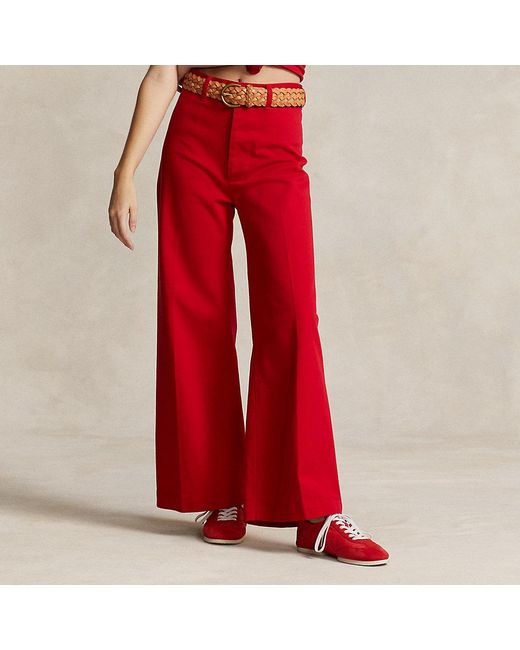 Ralph Lauren Red Stretch Cotton Twill Wide-leg Crop Pant