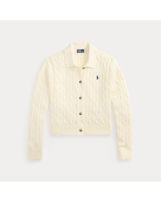 Polo Ralph Lauren Natural Cable Cotton Polo-Collar Cardigan
