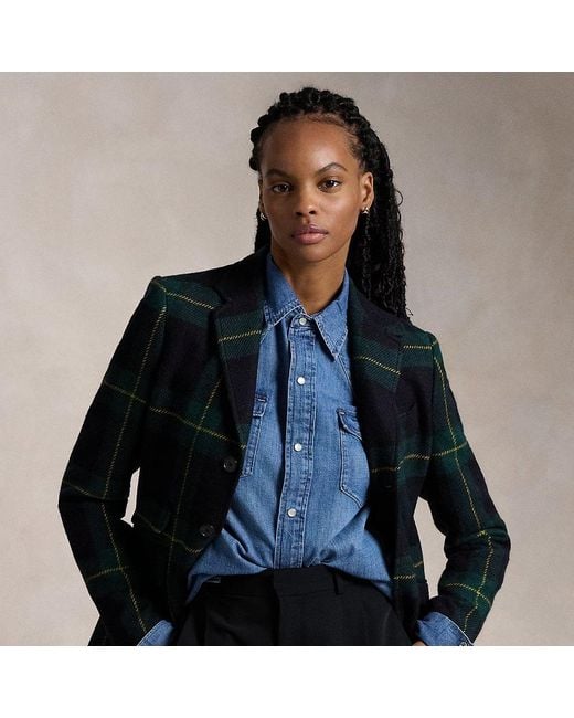 Polo Ralph Lauren Blue Plaid Wool Twill Blazer