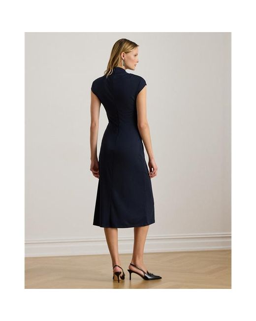 Ralph Lauren Twist-Front Jersey Mockneck Dress in Blue | Lyst
