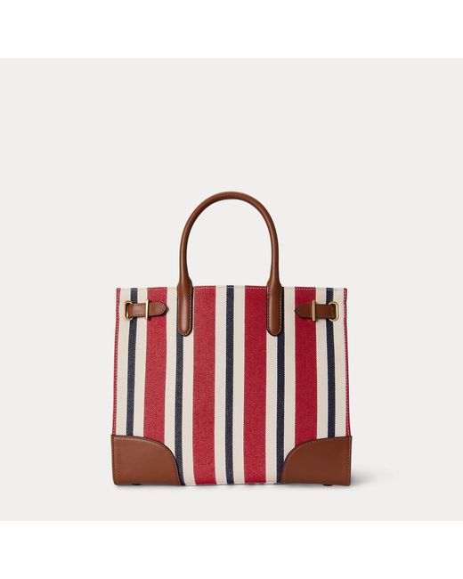 Ralph Lauren Blue Medium Striped Canvas Devyn Tote Bag