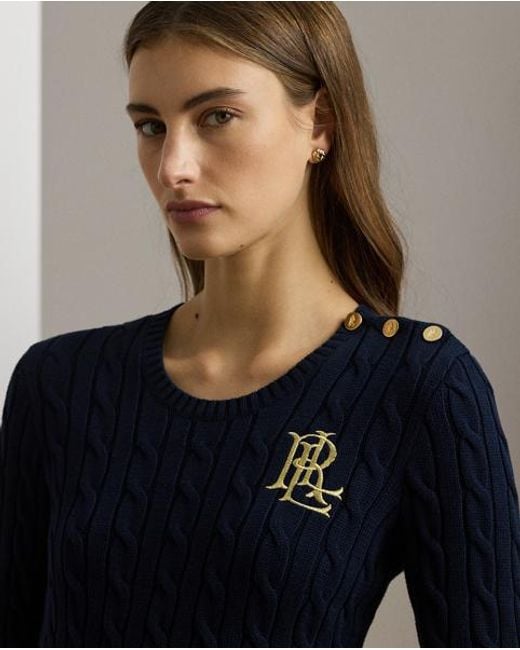 Ralph Lauren Blue Baumwollpullover Mit Zopfmuster