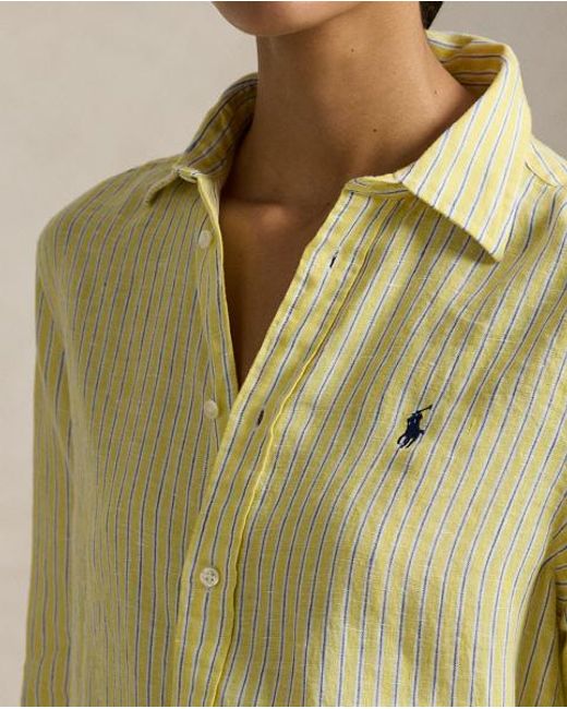 Polo Ralph Lauren Classic Fit Gestreept Linnen Overhemd in het Yellow