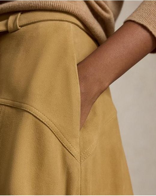 Polo Ralph Lauren Natural Belted Suede A-Line Skirt