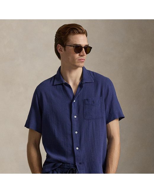 Polo Ralph Lauren Blue Classic Fit Basket-Weave Camp Shirt for men