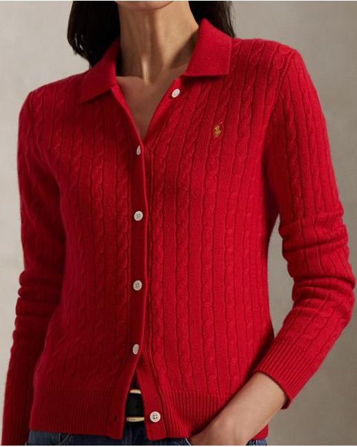 Polo Ralph Lauren Red Cable-Knit Wool-Cashmere Cardigan