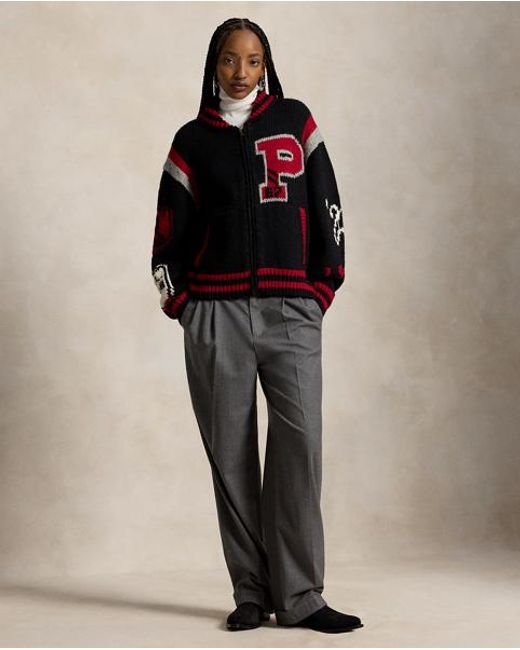 Polo Ralph Lauren Black Wool-Blend Letter Zip Cardigan
