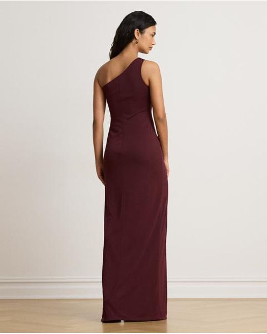 Ralph Lauren Red Stretch Jersey D-Ring One-Shoulder Gown