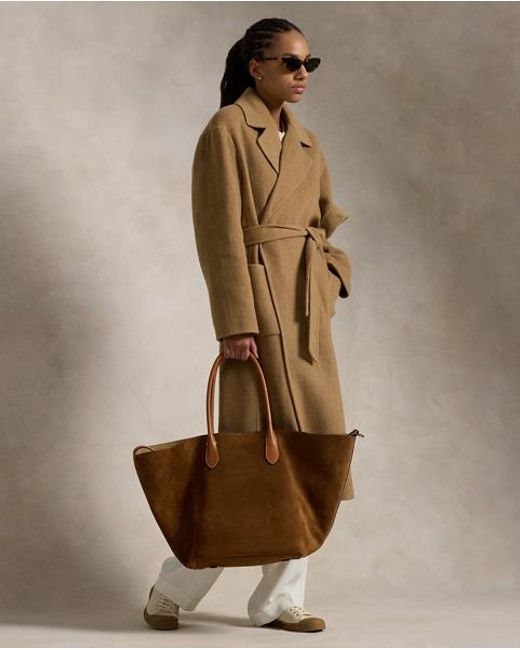 Ralph Lauren Natural Beidseitiger Wollmantel Mit Bindegürtel