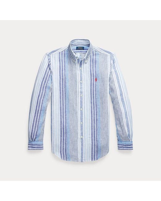 Polo Ralph Lauren Custom Fit Gestreept Linnen Overhemd in het Blue voor heren