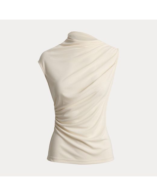 Ralph Lauren Natural Shirred Stretch Jersey Mockneck Top