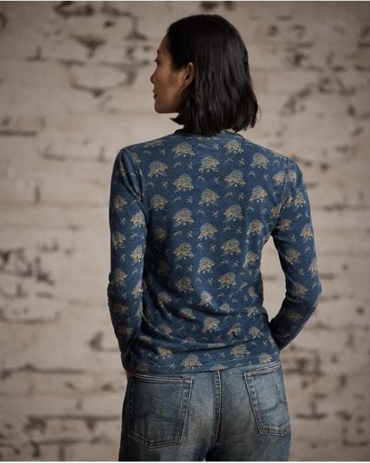 RRL Blue Floral Cotton-Linen Henley