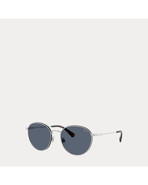 Ralph Lauren Black Ralph Lauren Plaid-Accent Round Metal Sunglasses for men