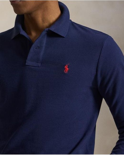 Polo Ralph Lauren Blue Slim Fit Mesh Long-sleeve Polo for men