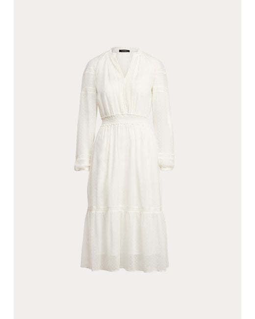 Ralph Lauren Gepunktetes Ratière-Kleid mit Spitze in Weiß | Lyst DE