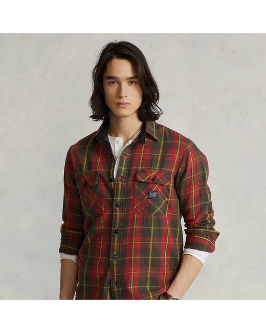 Ralph Lauren Classic Fit Plaid Flannel Workshirt in Red for Men Lyst