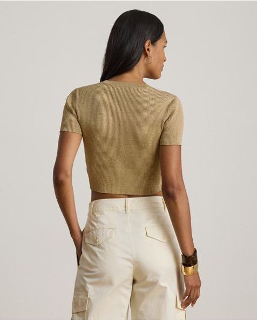 Ralph Lauren Green Metallic Cropped Short-Sleeve Jumper