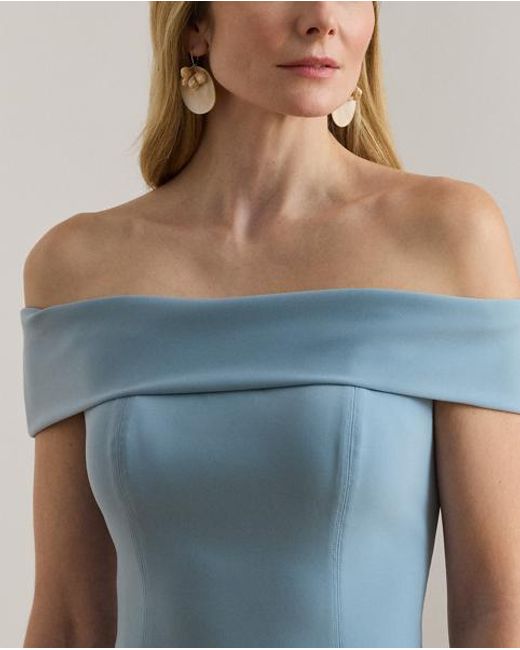 Ralph Lauren Blue Crepe Off-The-Shoulder Cocktail Dress