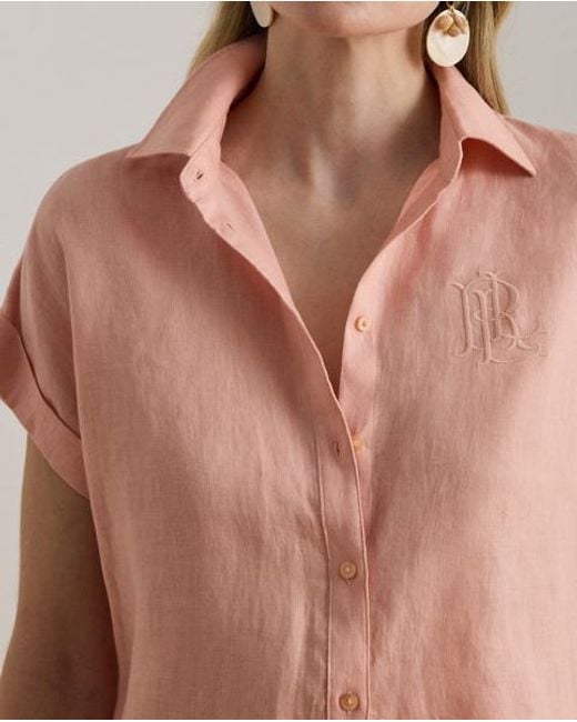 Ralph Lauren Pink Relaxed Fit Linen Short-Sleeved Shirt