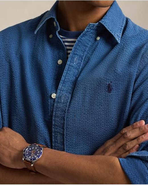 Polo Ralph Lauren Blue Custom Fit Seersucker Shirt for men