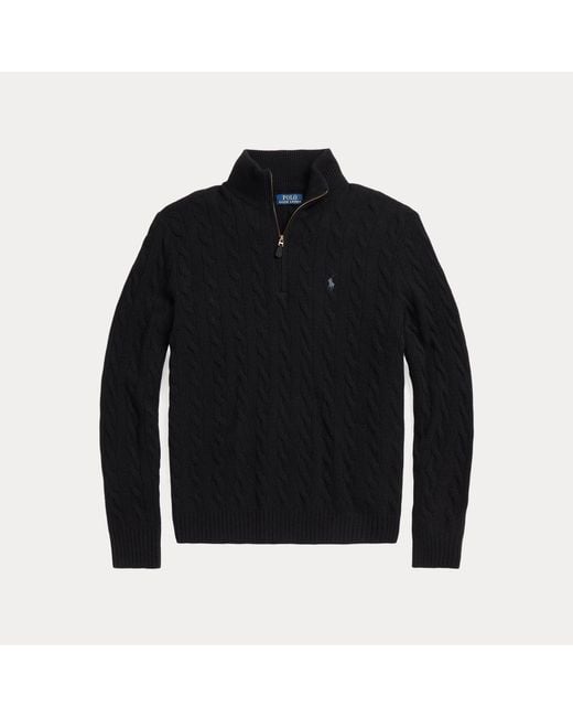 Polo Ralph Lauren Black Cable-Knit Quarter-Zip Sweater for men