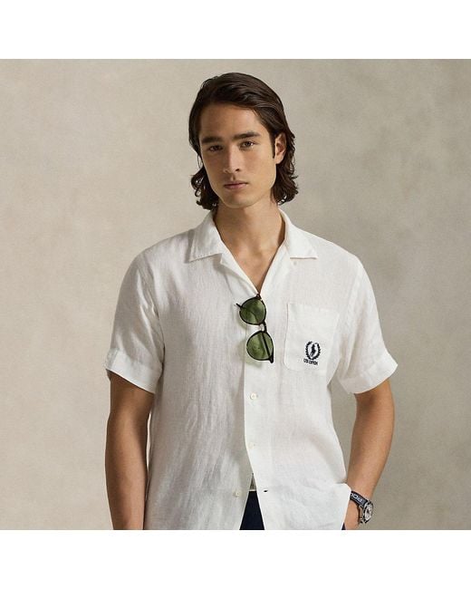 Ralph Lauren White Us Open Linen Camp Shirt for men