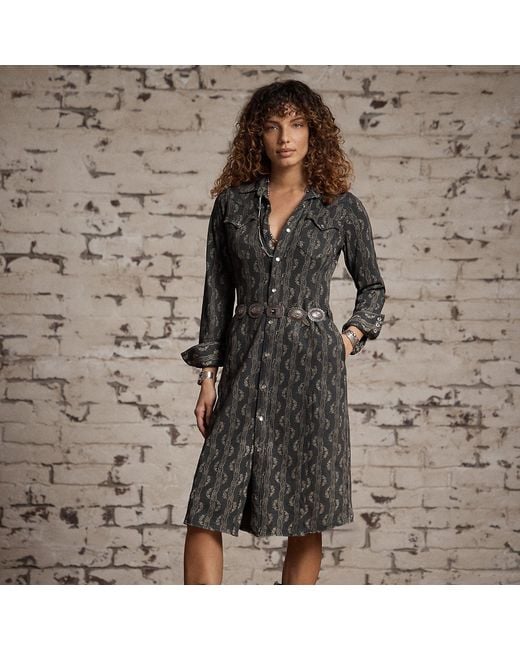 RRL Gray Cotton-Linen Jersey Western Dress