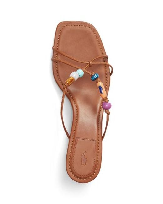 Polo Ralph Lauren Pink Beaded Leather Kitten Heel Sandal