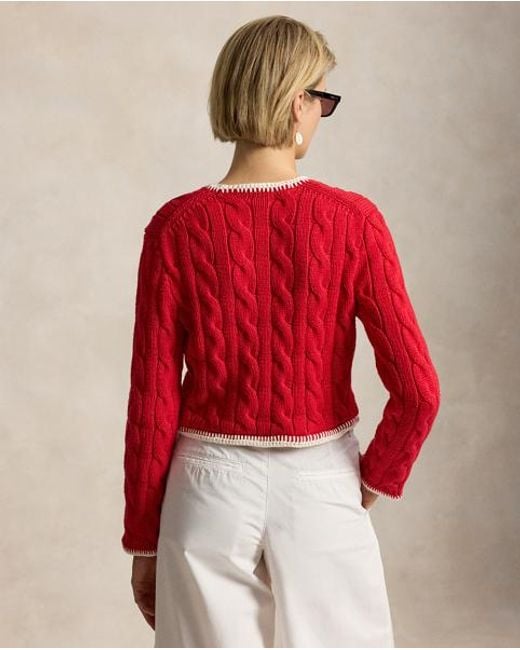Polo Ralph Lauren Red Cable-Knit Cropped Cardigan