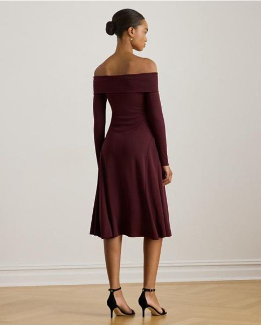 Ralph Lauren Purple Twist-Front Off-The-Shoulder Dress
