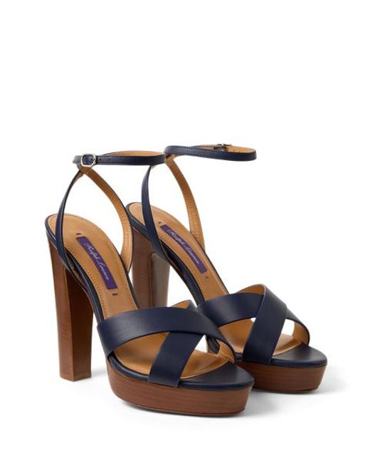 Ralph Lauren Blue Cleary Calfskin 125 Mm Platform Sandal