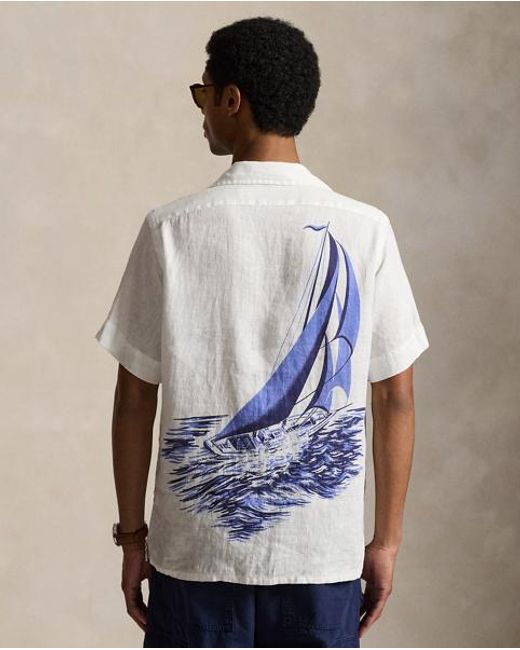 Polo Ralph Lauren White Classic Fit Nautical Linen Camp Shirt for men