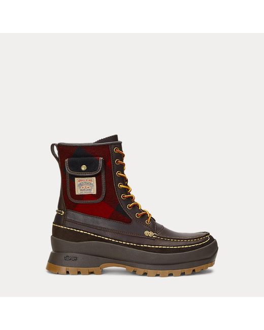 Ralph Lauren Brown Logan Leather & Plaid Wool Boot for men