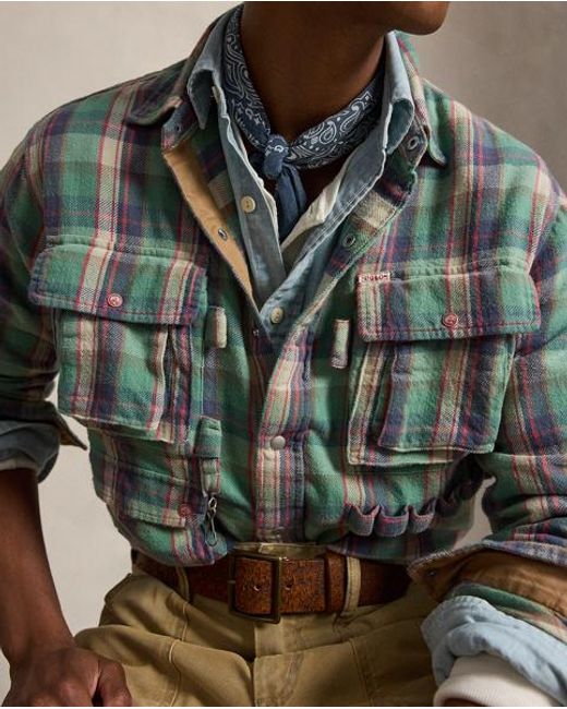 Polo Ralph Lauren Green Classic Fit Plaid Brushed Flannel Shirt for men