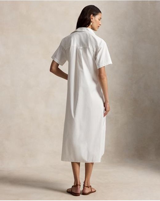 Polo Ralph Lauren White Cotton Drawcord Maxi Shirtdress