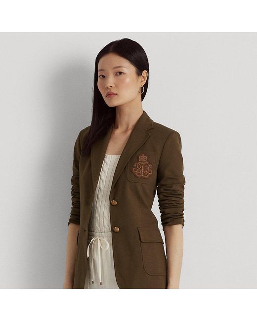 Ralph Lauren Ralph Lauren Crest-patch Ponte Blazer in Brown | Lyst