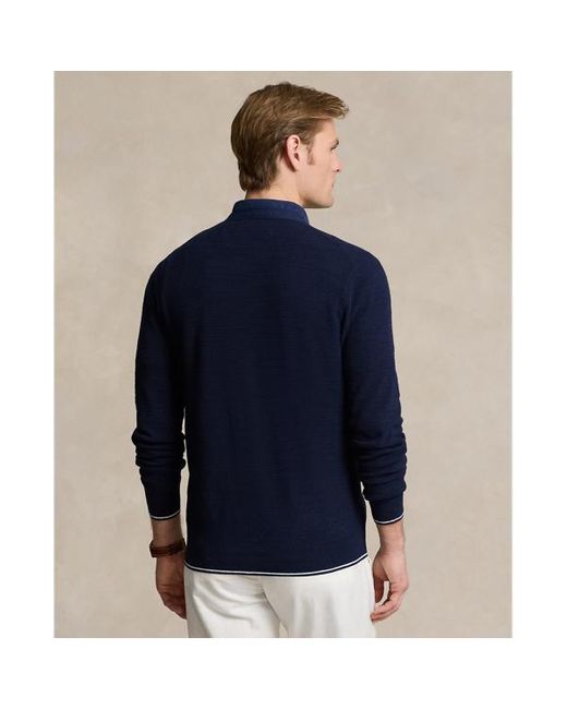 Polo Ralph Lauren Blue Textured Cotton-linen V-neck Cardigan for men
