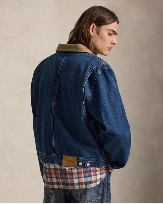 Ralph Lauren Blue Denim Corduroy-Collar Trucker Jacket for men