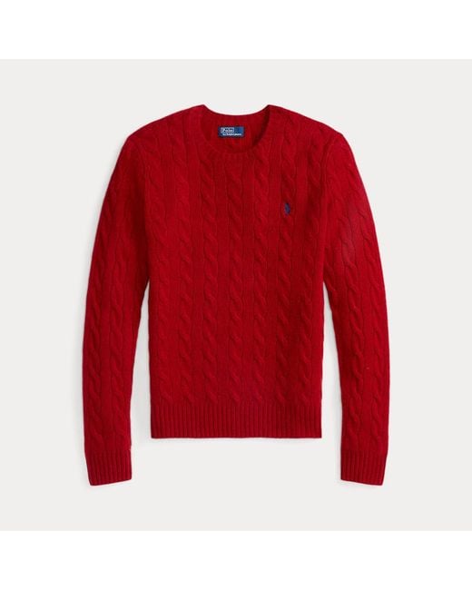 Polo Ralph Lauren Red Woll-Kaschmir-Pullover Mit Zopfmuster