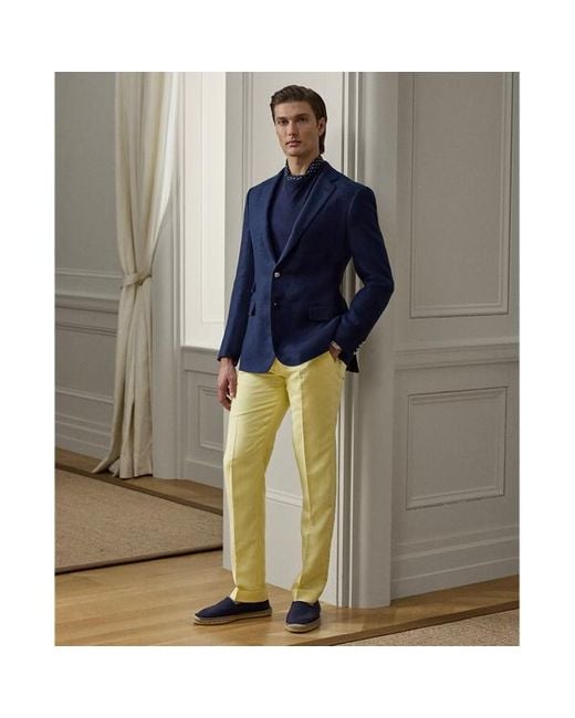 Pantaloni Gregory in seta e lino di Ralph Lauren in Blue da Uomo