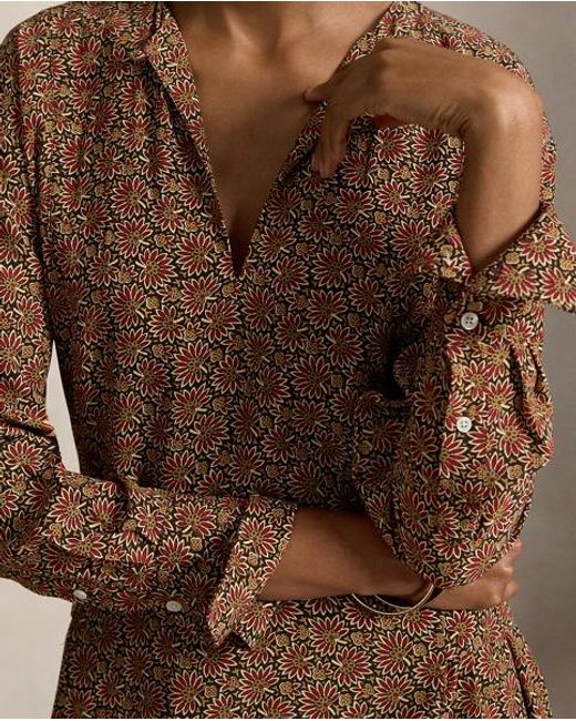 Polo Ralph Lauren Brown Floral Tie-Front Crepe Dress